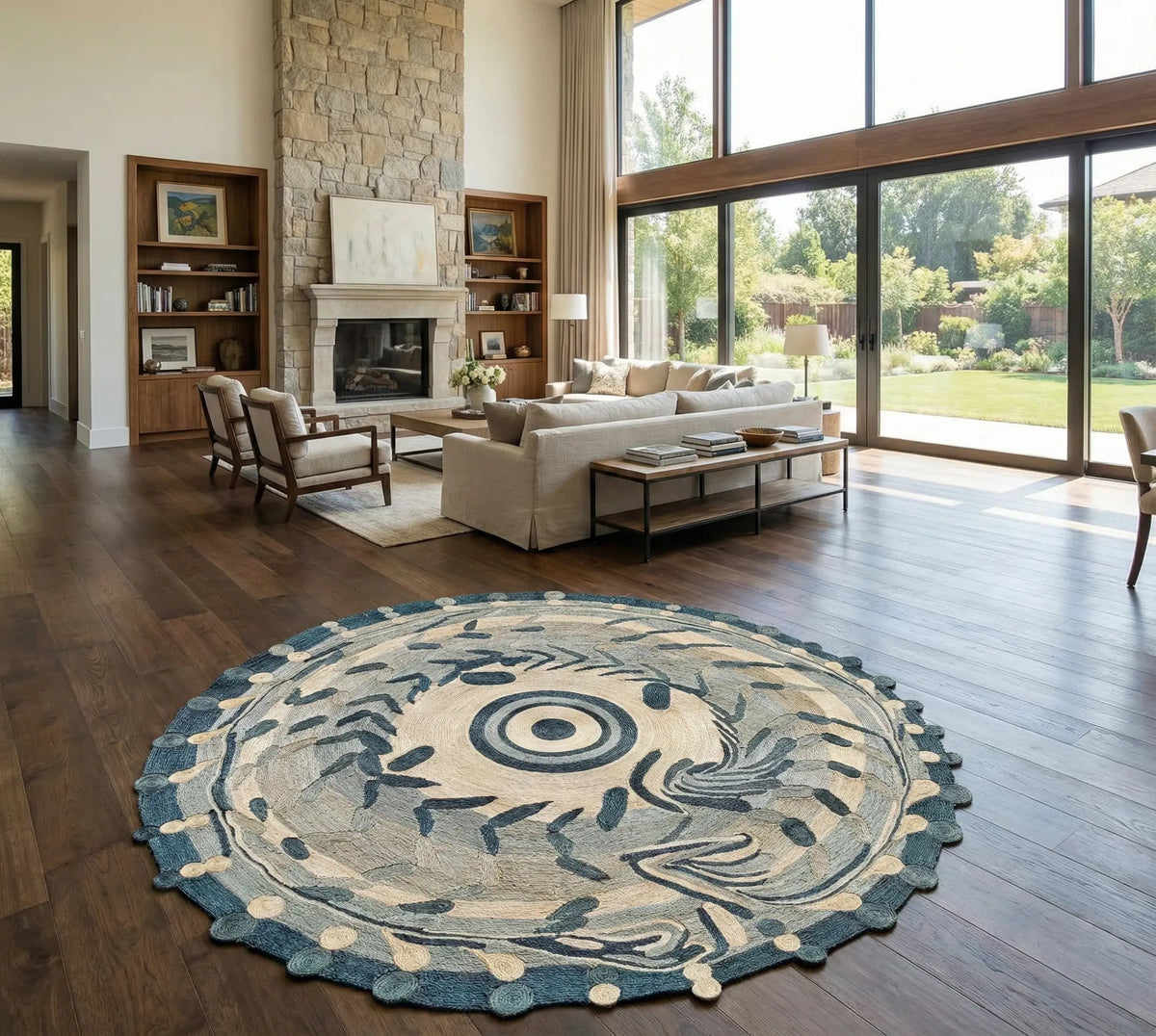 Tapis Rond en Sisal "Dragon bleu" (200cm) Maison Sisal