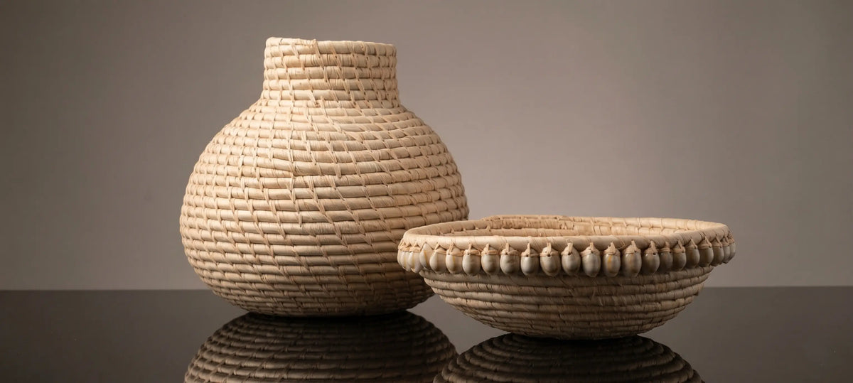 Corbeille en Raphia et coquillages (28cm) Maison Sisal