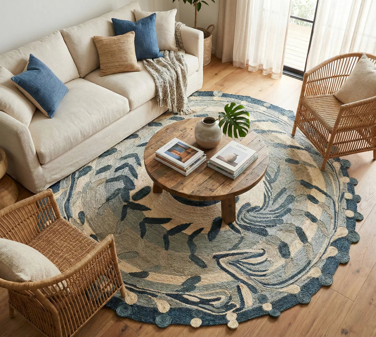 Tapis Rond en Sisal "Dragon bleu" (200cm) Maison Sisal