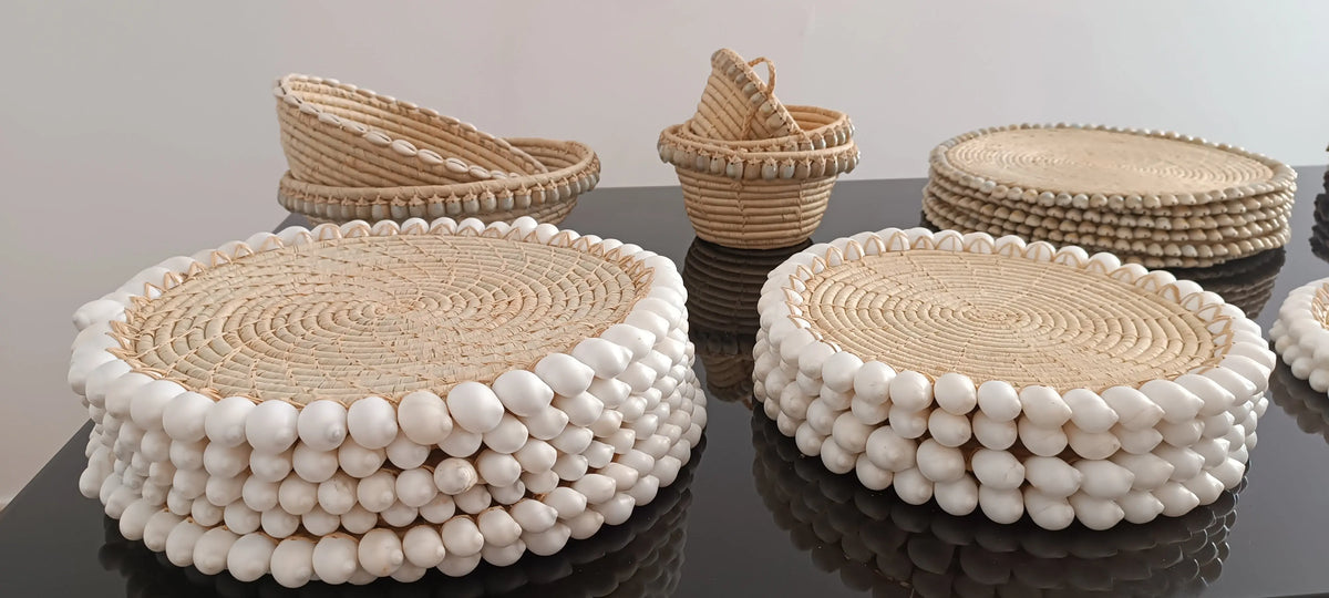 6 Sets de table Raphia et coquillages blancs (25 cm) Maison Sisal