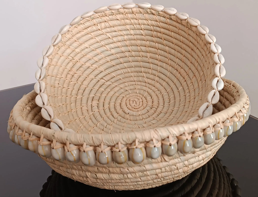 Corbeille en Raphia et coquillages (25cm) Maison Sisal