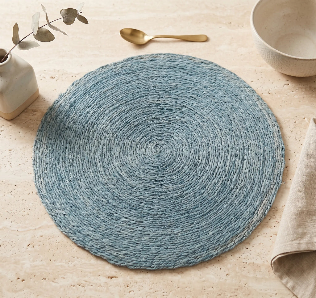 6 Sets de table "Disque" – 100% Sisal (Gueule cassée - Bleu) Maison Sisal