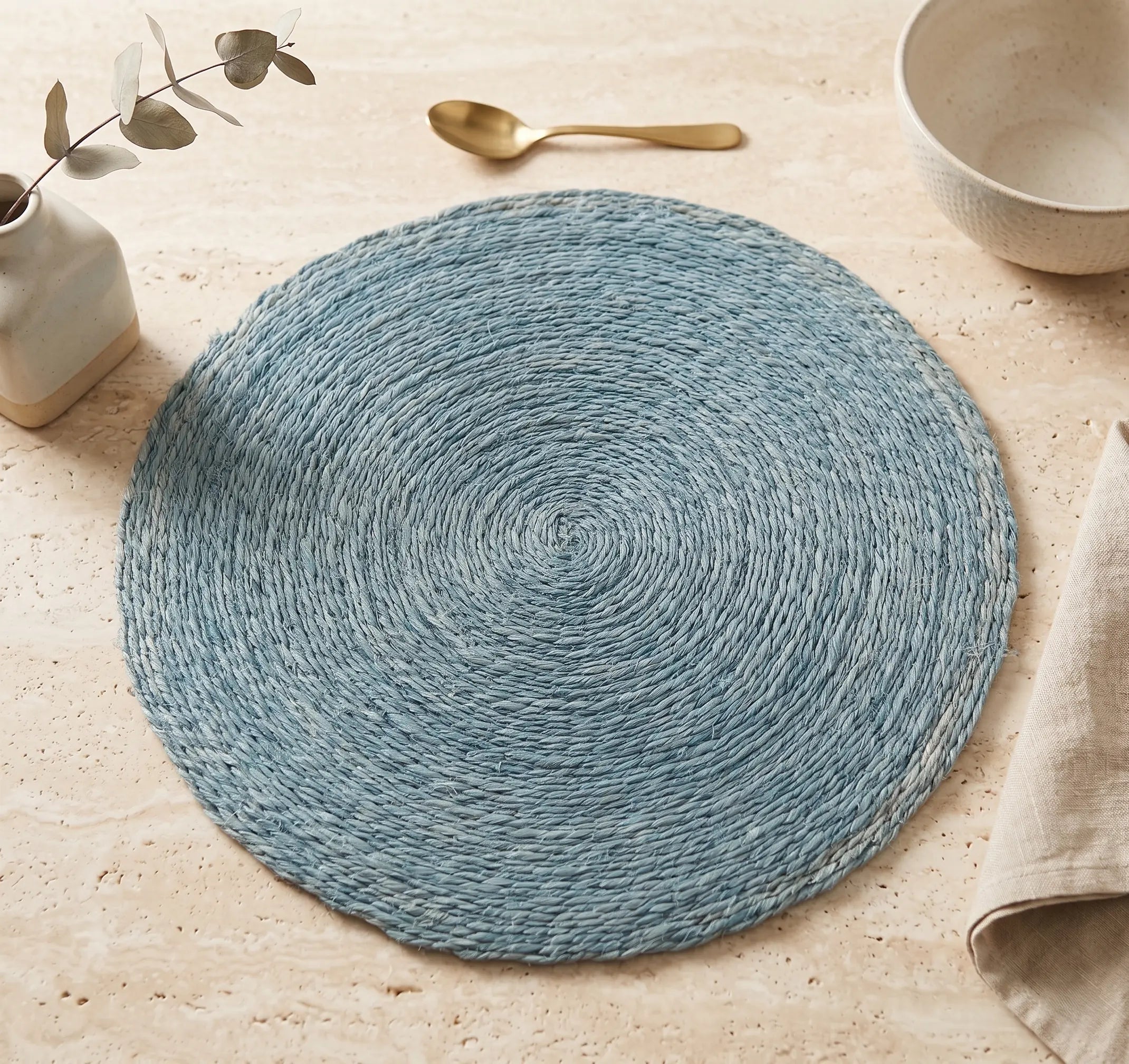 6 Sets de table "Disque" – 100% Sisal (Gueule cassée - Bleu) Maison Sisal