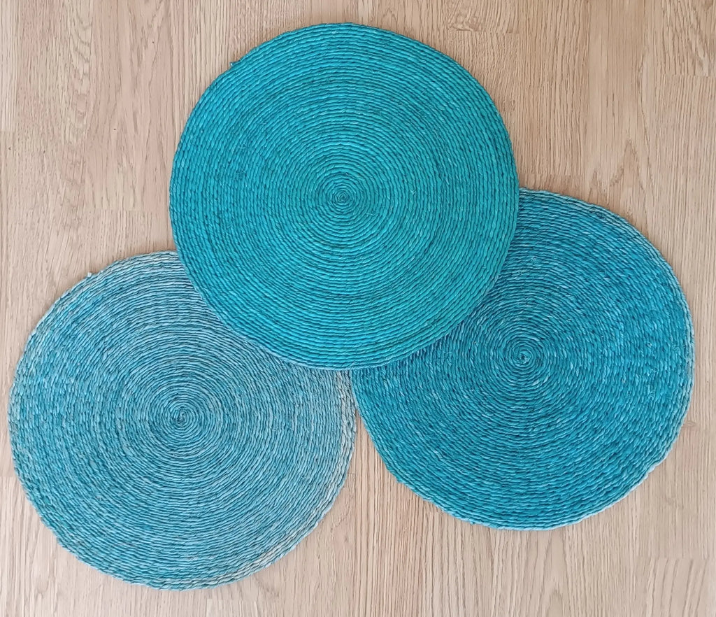 6 Sets de table "Disque" – 100% Sisal (Gueule cassée - Bleu) Maison Sisal