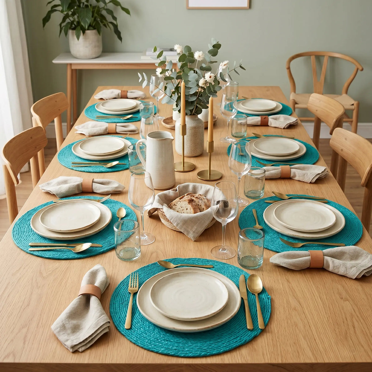 6 Sets de table "Disque" – 100% Sisal (Gueule cassée - Bleu) Maison Sisal