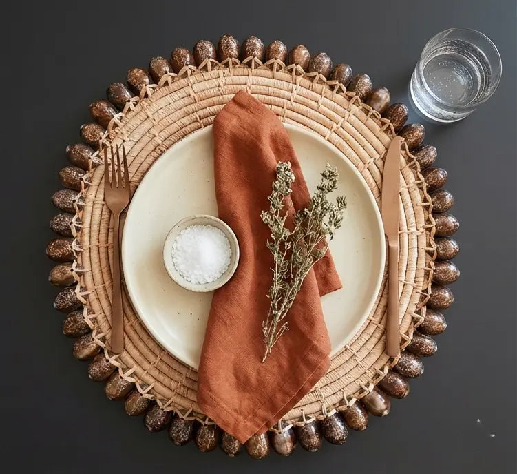 6 Sets de table en Raphia et coquillages marrons (30 cm) Maison Sisal
