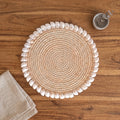 3 Sets de table Raphia et coquillages blancs (28 cm) Maison Sisal