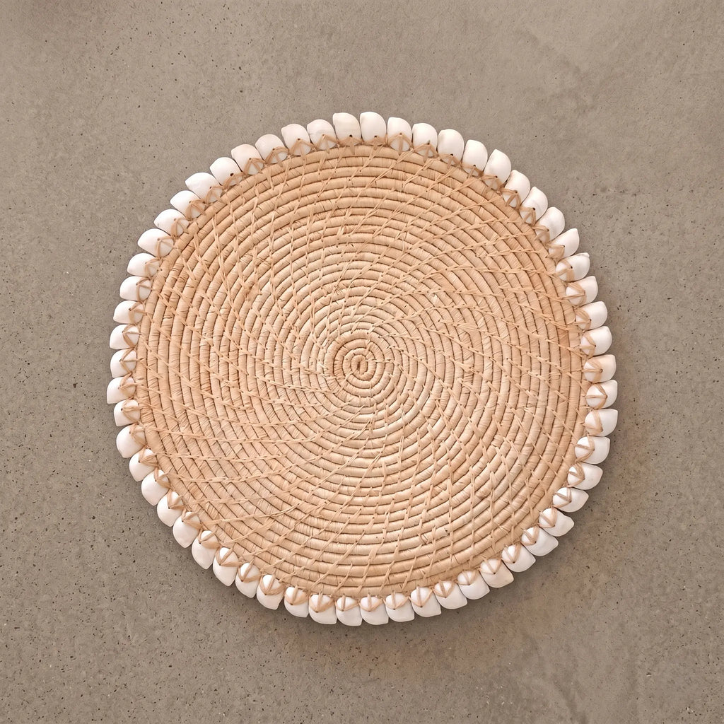 3 Sets de table Raphia et coquillages blancs (29 cm) Maison Sisal
