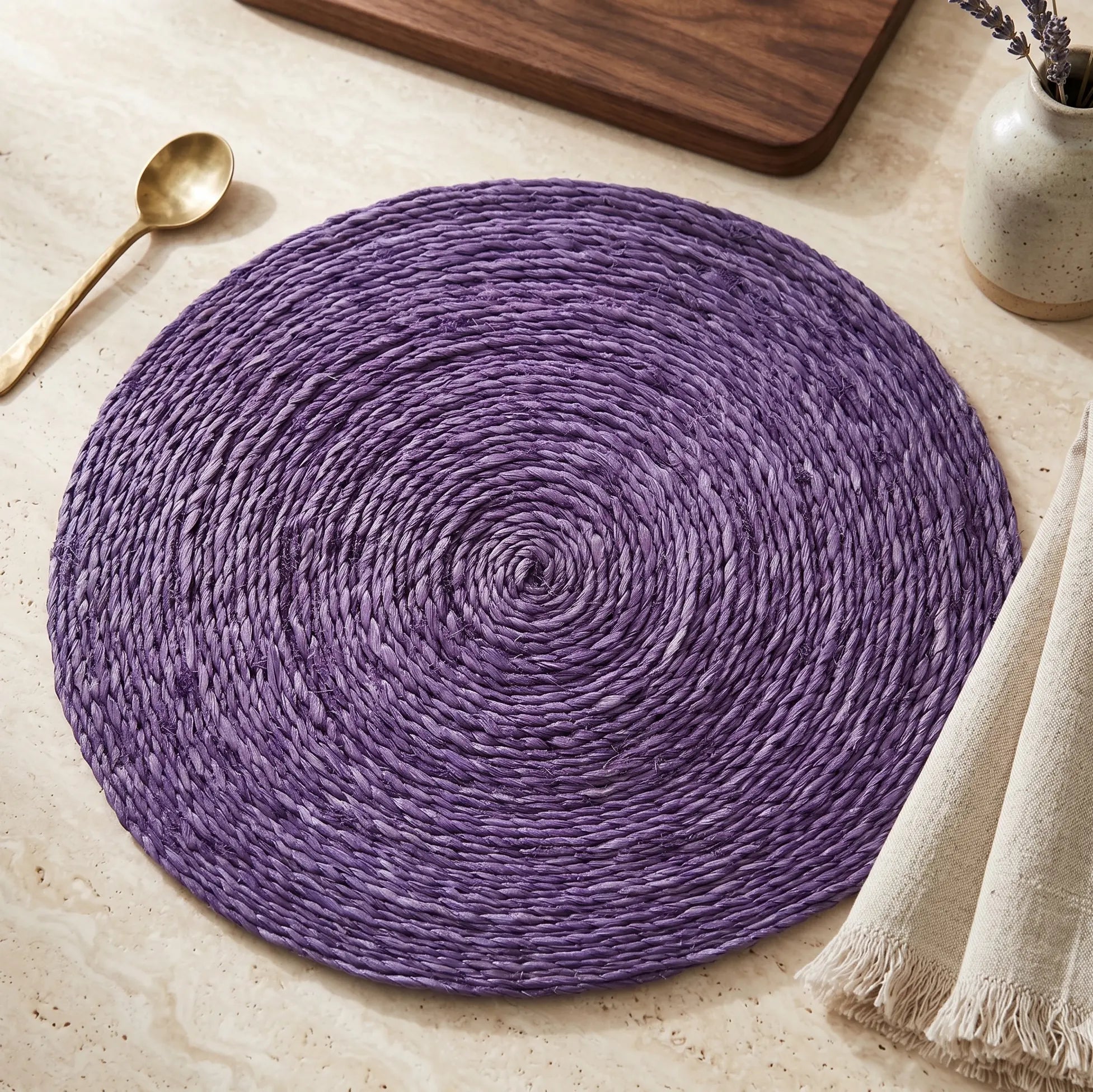 6 Sets de table "Disque" – 100% Sisal (Gueule cassée - Prune) Maison Sisal